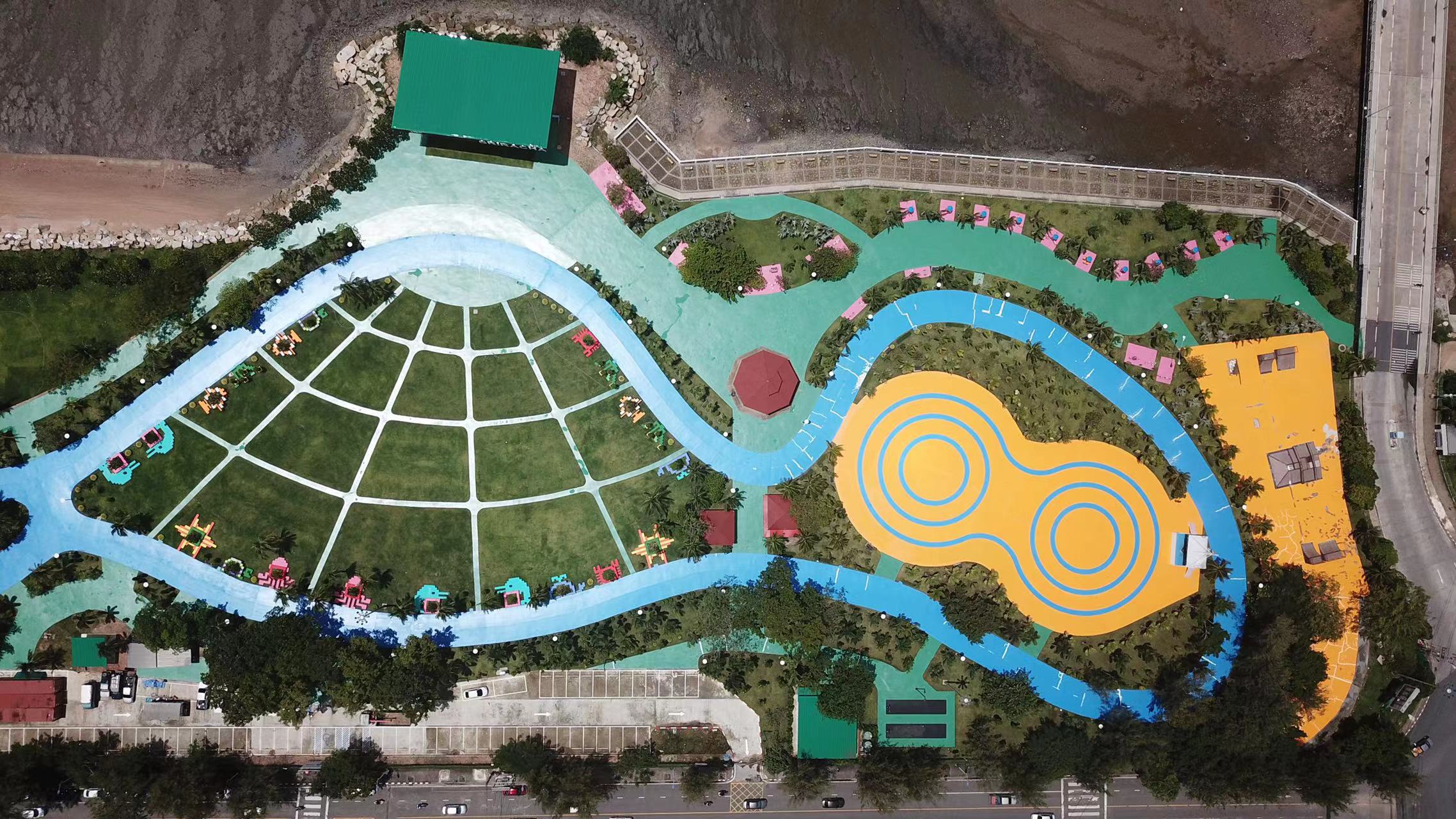 Marine park flooring aerial panorama